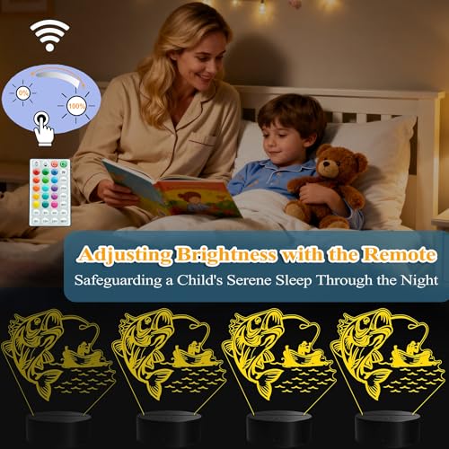 Fishing Night Light, Fishing Gifts, 3D Illusion Lamp with Remote Control, 16 RGB Colors, 4 Flashing Modes, Timer, Dimmable, Men Boy Room Decoration for Father's Day Holiday Birthday Christmas - color: Color 5