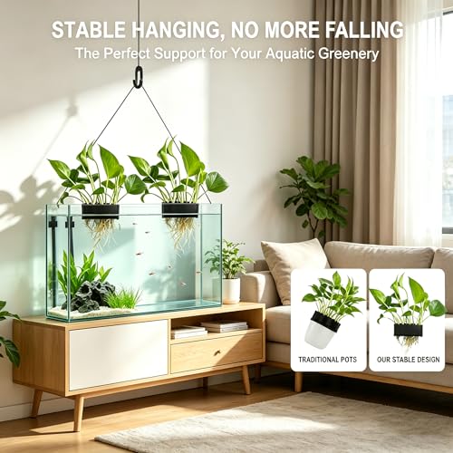 2 Pack 7-Hole Aquarium Plant Holder with Long Hook - Hanging Aquatic Plant Pot for Fish Tank, Versatile Plant Holder - Ideal for Aquascape Decorations on Top of Tank (Black) - color: Black