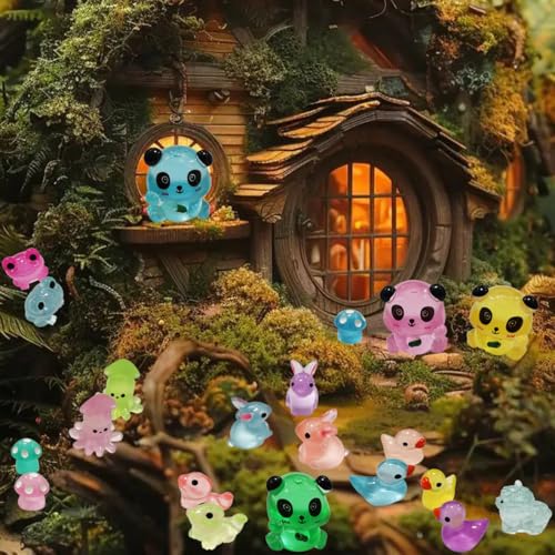 ROYFACC 120Pcs Luminous Mini Resin Animals Tiny Ducks Glow in The Dark Miniature Figures for Dollhouse Micro Garden Landscape Aquarium Decor, Gift for Kids Children