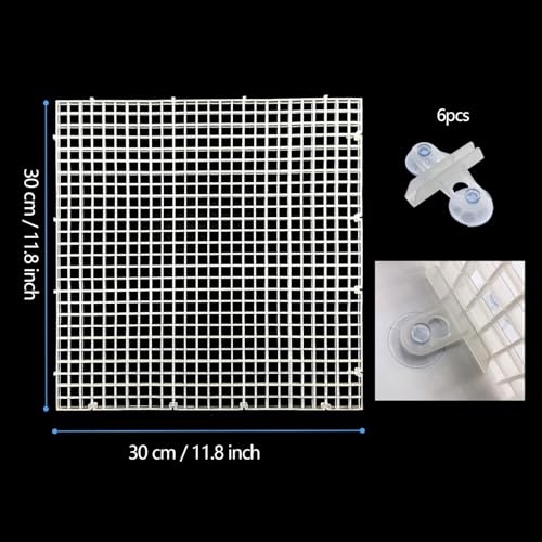 4pcs Aquarium Lid Hood Fish Tank Top Cover Terrarium Lid Plastic Grid Panel Egg Crate Grate with 6 Aquarium Glass Cover Board Clip Fish Tank Lid Anti-Jumping Net Cover (Clear,11.6*11.6inch) - color: Clear