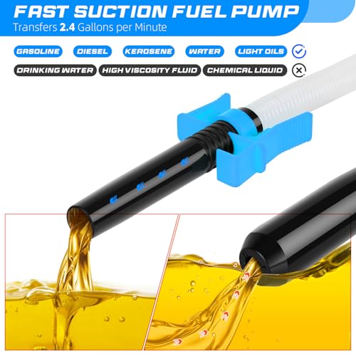 Portable Transfer Pump Battery Operated Electric Siphon Pump for Gas, Fuel, Diesel, Water Transfer 2.4 GPM Flow Oil Extractor, 47" Hose-Easy to Use Hand Fuel Pump, Multi-Use Siphon Transfer Pump(Blue) - size: 1 Pack Blue