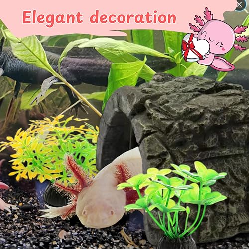 Axolotl Hides for Aquarium and Fake Water Plants Set, Axolotl Cave Aquarium Plastic Tree, Tortoise Turtle Hideout, Fish Tank Decor, Axolotls Tank Accessories, Turtle Tank Accessories (Plant Cave, L)