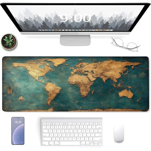 World Map Gaming Mouse Pad, Mouse Pad 40x20in, Large Desk Mat with Non-Slip Rubber Base, Office Desk Accessories, Large Extended Gaming Keyboard Mat, Big Mousepad for Computer Gamer Office, Blue 4-442 - size: 40 x 20 x 0.1
