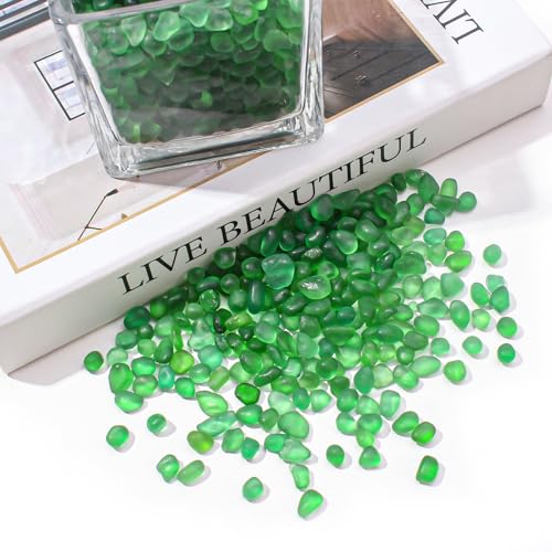 Keedolla Green Fish Tank Gravel Aquarium Frosted Glass Rocks, 0.5 Lb Mini Fish Tank Pebbles Stones Marbles for Vase Fillers, DIY Crafts and Succulent Plants Decor, 6-9mm - color: Green, size: 0.5 LB