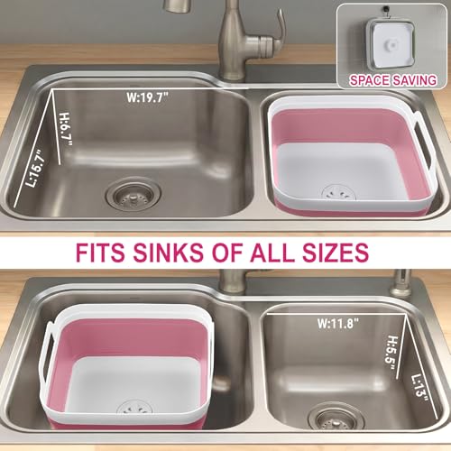Collapsible Wash Basin for Baby Bottles with Drying Rack – 2.4 Gallon Foldable Dish Tub with Handles, Portable RV Camping Sink & Space-Saving Wash Bin with Lid for Kitchen, Travel & Outdoor, Pink - color: Pink