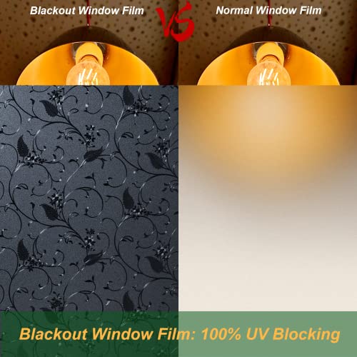 Niviy Blackout Window Privacy Film Non-Adhesive Privacy Film Total Black Out Window Cover Bathroom Door Glass Decoration Static Cling Covering (Black, 17.7"x 78.7") - color: Black, size: 17.7" X 78.7"