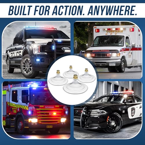 UBL Large Threaded Replacement Suction Cups - Windshield Suction Cup Mount for Emergency Dash & Stick Lights - Heavy-Duty, UV Resistant and Waterproof - Set of 4, Transparent