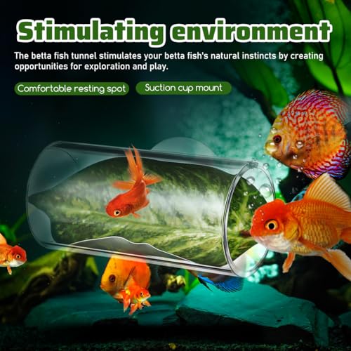 POPETPOP 2Pcs Betta Fish Acrylic Tube Tunnel : Suction Cup Aquarium Cave with Leaf Pad Cylindrical Aquarium Hideout for Breeding Resting, 3.14X1.57X1.57in
