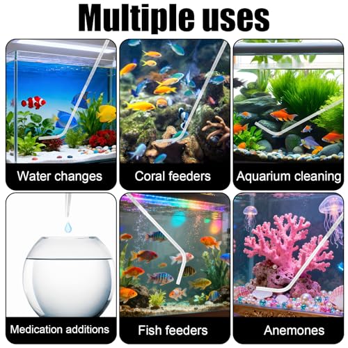 Aquarium Coral Fish Feeder, 50ml Manual Acrylic Pipette Suction Dropper with 2pcs Extension Pipes & 2pcs Connecting Hoses Fish Tank Waste Cleaning Tool & Water Changer