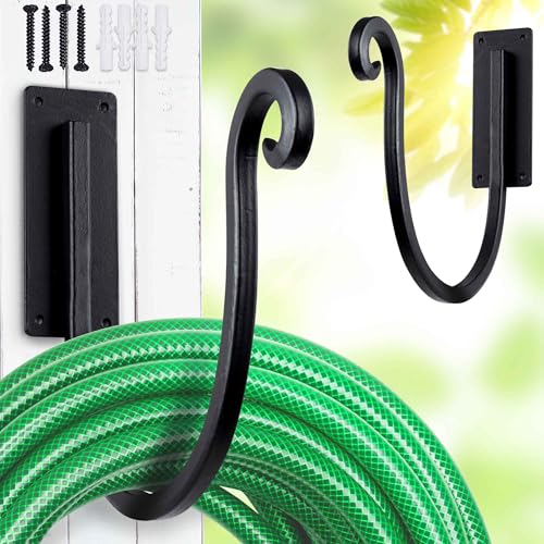 Hose Holders Wall Mount （Metal/8-Inch） Heavy-Duty Garden Hose Hangers Outdoor, Hand-Forged Hose Racks Mount, 2PCs - color: A-2PCs