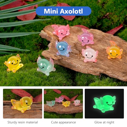 Mini Axolotl Figurines, 80 Pack Miniature Axolotl Figurine Luminous Resin Animal Charm Ornament for Fairy Garden Bonsai Miniature Landscape Desktop Dollhouse