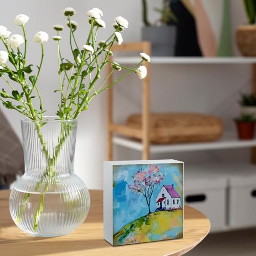 Spring Decorations for Home Spring Decor for Table Springtime Cottage Sign Mini Art Floral Landscape Easter Decor Home Decorative Gifts for Women Tiered Tray Desk Art 5 X 5 Inch - color: Spring 2