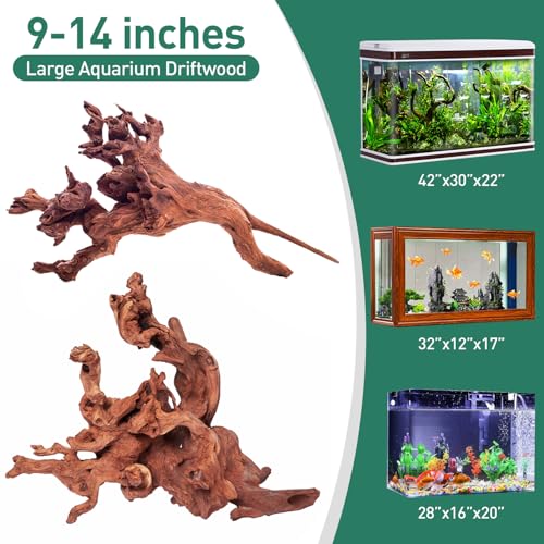 WDEFUN Natural Driftwood for Aquarium Decor, 2-Piece 10''-14'' Large Driftwood for Decorations on Fish Tank, Reptiles Bearded Dragon Accessories or Air Plants - size: Mopani driftwood （10-14 inch pack of 2）