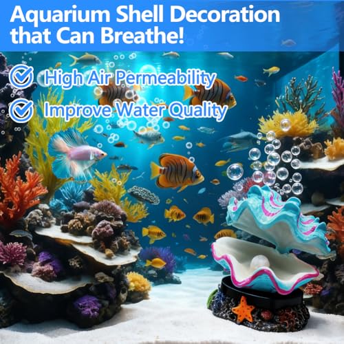 Abnaok Aquarium Shell Decoration, Tropical Clam Live-Action Ornament, for Fish Tank Aerating, Aquarium Oxygenated - Shell Pearl Air Stone Bubble Decoration - color: Blue