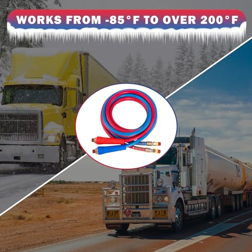 CheeMuii 12 FT Semi Truck Air Line Hose Assembly Rubber Air Brake Hoses With Flexible Grips & DOT Fittings for Truck Trailer Tractor - (Red & Blue Color-Coded) - size: 12 FT Assembly