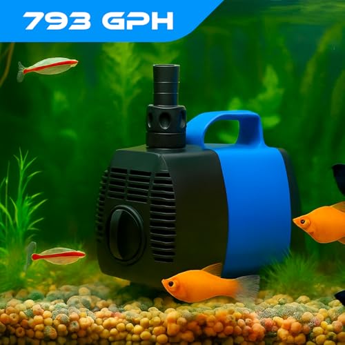 793 GPH Amphibious Submersible and Inline Water Pump - For Aquarium, Pond, Hydroponics, Fountain with Ceramic Shaft, 8.85 ft Lift, 55W - color: Blue; 1 Pack, size: 793 GPH