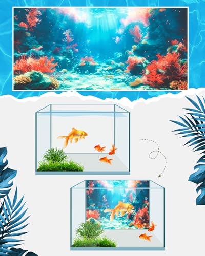 4 Pack Aquarium Background Polyester 11.8 x 11.8 Inch Cloth Fish Tank Background Undersea Corals Sunshines Rock Aquatic Plants Wallpaper with Double-Sided Tape - size: 11.8 x 11.8 Inch