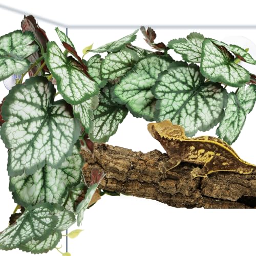 QUOZUO 2 Pack Reptile Plants for Terrarium, Artificial Leaves Habitat Decorations with Suction Cups, Terrarium Hanging Plants Vines for Bearded Dragons Lizards Snake Geckos Frogs - Green - color: Green