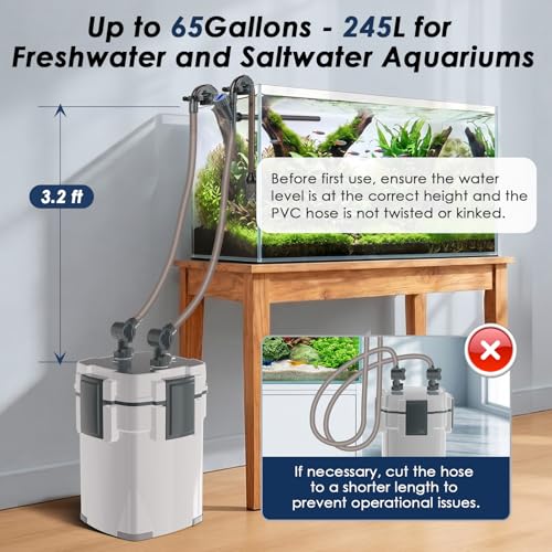 fishkeeper Canister Filters for Aquarium, 320GPH/1200LPH Ultra-Quiet External Fish Tank Filters for Freshwater & Saltwater Aquariums up to 65Gal, 3-Stage Filtration with Quartz Balls and Filter Cotton - size: 320GPH -1200LPH