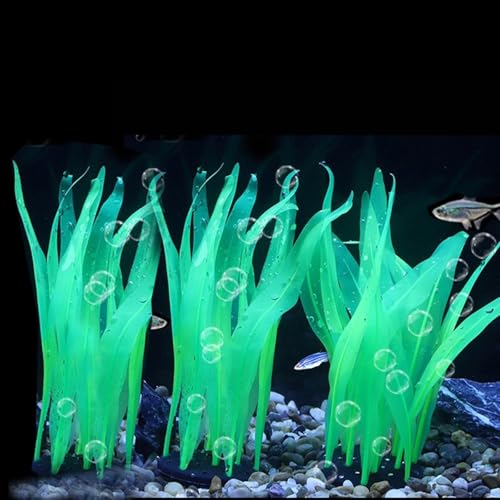 3Pcs Soft Silicone Aquarium Plants Set Glowing Kelp Fish Tank Plants Decor Artificial Green Aquarium Plant Simulation Artificial Water Grass for Fish Tank,7.08in9.84in16.9in - color: Green, size: 7.08in/9.84in/16.9in