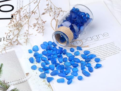 YATOJUZI Aquarium Gravel Fish Tank Rocks 0.85lb Sea Glass Stones for Crafts Decorative Frosted Glass Pebbles for Aquarium Fish Tank Vase Filler DIY Home Decor (Ocean Blue) - color: Ocean Blue