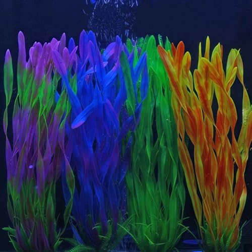 2 Pack Aquarium Decor Artificial Seaweed Water Plants, Extra Large 23.6 Inches Fish Tank Plastic Plants, Tall Fish Tank Decorations with a Aquarium Diver Ornament (Orange) - color: Orange