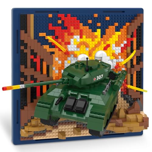 Military Tank 3D Wall Art Micro Mini Building Blocks Set, WW2 T-34 Tank Collection Display Model & Wall Decor, No Compatible with Lego, Great Army Vehicle Toy Gift for Adults Teens 14+ (1430 PCS) - style: T-34 Military Tank