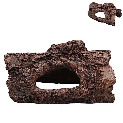Small Resin Aquarium Hideout Log, Tree Trunk Fish Tank Decor Ornament, 5.31 in Hollow Cave with Multiple Openings, for Freshwater Tanks and Terrariums, Brown