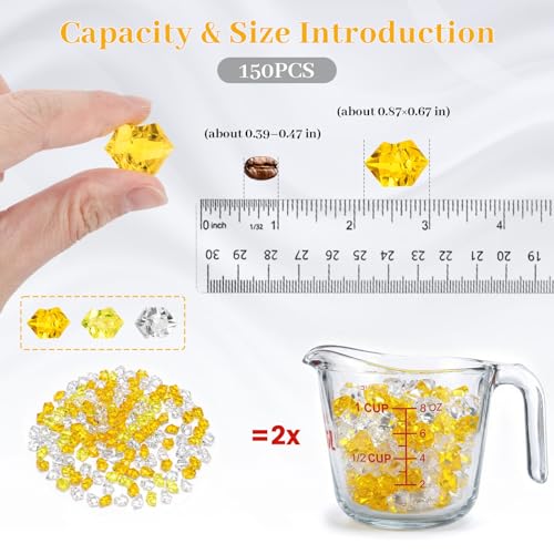 DomeStar Yellow and Clear Mixed Fake Ice, 150PCS Acrylic Gems Crystals Plastic Diamonds Fake Ice Cubes for Vase Fillers DIY Craft Wedding Photography Prop Display Table Scatter Home Amalfi Coast Decor - color: Yellow and Orange