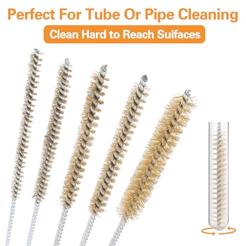 5 PCS Tube Cleaning Brush, 12" Brass Pipe Brushes for Cleaning, Wire Tube Brushes for Pipe Cleaner, Deep Bottles, Auto Parts, Engine Parts, 6mm/8mm/10mm/12mm/15mm