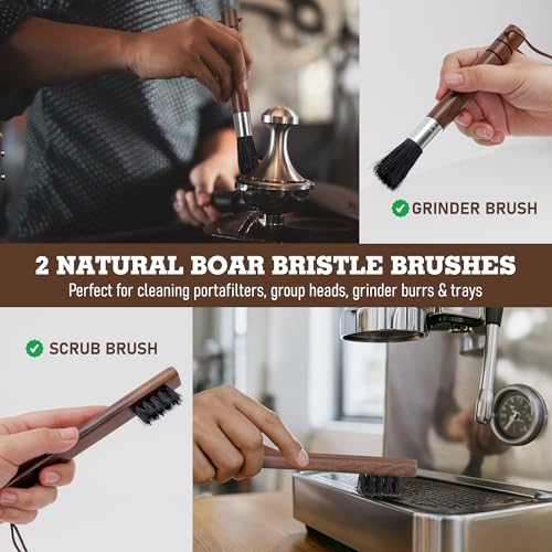 Takavu Coffee Grinder Cleaning Kit – 5pcs Boar Bristle Grinder Brush, Detail Scrub Brush, Steam Wand Brushes & Microfiber Towel for Espresso Machine Coffee Maker Pour Over - color: Kit