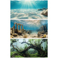 COMSUN 3 Pack Aquarium Background, 48x18 inches Polyester Aquarium Background, Cloth Fish Tank Background, Undersea Ruins Floor Sunshines & Tree Wood Branches Aquatic Plants - size: 48x18 Inch