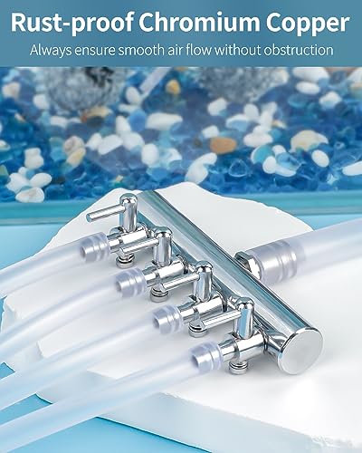 Pawfly Aquarium Air Flow Control Lever Valve 4-Way Fish Tank Air Valve for Air Pump Chromium Copper Manifold Multi-Port Air Flow Splitter for 3/16" ID & 3/8" OD Airline Tubing - color: 4-Way