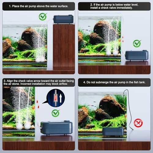 Aquarium Air Pump, Dual Outlet Quiet Oxygen Aerator Pump for Fish Tanks, Adjustable Air Valve Complete Bubbler Kit for Small Aquariums - size: Up to 200 Gallons