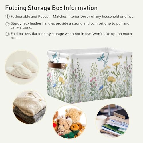 Colorful Herbs And Flowers Storage Baskets,Decorative Collapsible Rectangular Canvas Fabric Storage Bin for Home - color: Colorful Herbs And Flowers, size: 1 PCS