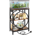 10 Gallon Aquarium Stand with Power Outlet, 3 Tier Heavy Duty Metal Fish Tank Stand with Storage, Fish Tank Table for Home Office, 21.3" x 11.8" x 29", Rustic Brown