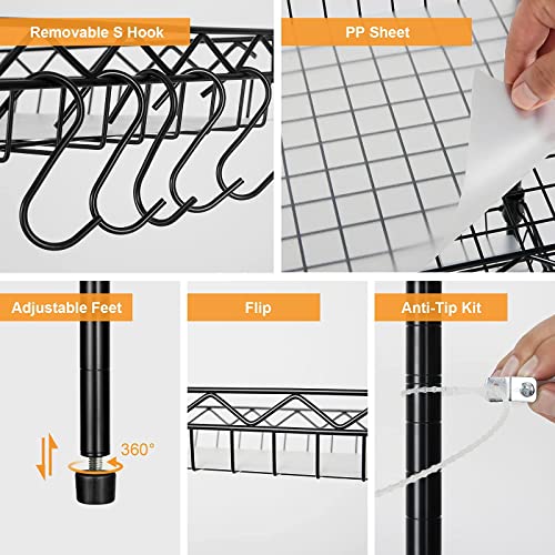 Storage Shelves, 5-Tier Wire Shelving Unit with Baskets Storage Rack Corner Shelf Shelving Adjustable Storage Shelf, 11.8" D x 15.7" W x 63" H, Black - size: 5-Black Net basket rack