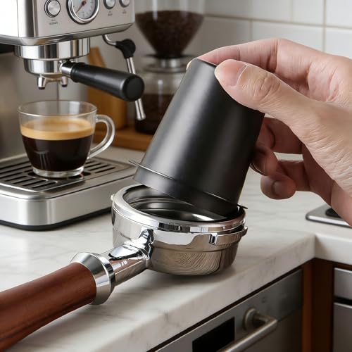 Coffee Dosing Cup 53mm, Stainless Steel Dosing Cup Compatible with All 53mm Portafilter, Coffee Powder Cup, Coffee Powder Feeder, Coffee Machine Accessories(Black, 53mm) - color: Black, size: 53mm