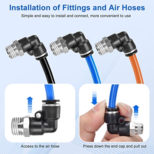 12 Pcs Push to Connect Fittings 1/4 Inch Tube OD x 1/4 Inch NPT Thread Pneumatic Male Straight and Elbow Quick Connect Air line fittings - size: 1/4"OD x 1/4"NPT