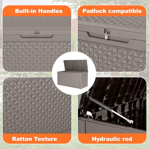 ROJIK Outdoor Storage Housing Deck Box - Waterproof Patio Furniture, Garden Tools, Cushions, Pool Accessories Storage Bench with Lockable Lid and Side Handles (Grey,125 Gal) - color: Grey, size: 125 Gallon