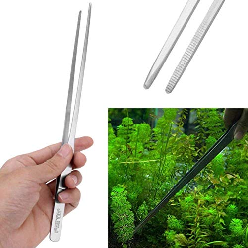 FEITA Aquarium Tweezer Set - Long Stainless Steel Curved & Straight Feeding Tweezers Scissors Maintenance Tools Kit (3 Pcs) - color: Sliver 3pcs