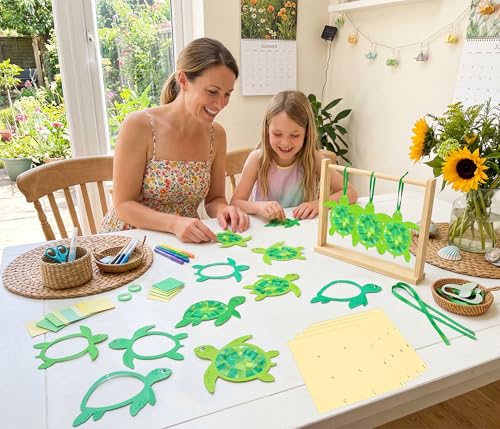 Renbuzhu 48PCS Summer Crafts: Paper Sea Turtle Suncatchers DIY Kits, Ocean Beach Party Favors Window Stained Glass Effect Art Supplies Decorations - style: sea turtle