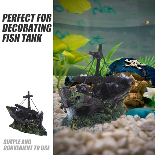 FRCOLOR Aquarium Shipwreck Decor Pirate Ship Wreck Figurine Fish Tank Ornament 4.52X1.96X3.14 Inch Resin Hideout for Betta Fish and Aquatic Pets