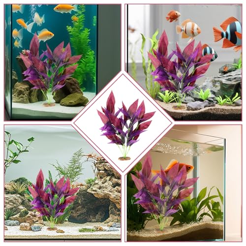 2 Pcs Silk Fish Tank Plants, Silk Plants for Fish Tank 14 Inch Aquarium Plant for Aquarium Goldfish Turtle Tanks Decorations Purple