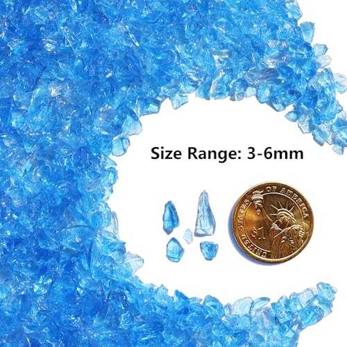 QYGL Crushed Glass for Resin Art, DIY Crafts, and Home Decor - 0.9LB Ocean Blue Broken Glass Pieces 3-6mm, for Vase Fillers, Tabletop Fire Pit, and Aquarium Rocks - color: Ocean Blue