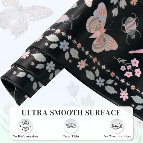 iCasso Black Large Mouse Pad, Desk Matt for Desktop, XXL Desk Mat for Keyboard and Mouse, Anti-Slip Big Mousepad Computer Mat with Stitched Edges(Insects) - color: Insect-black