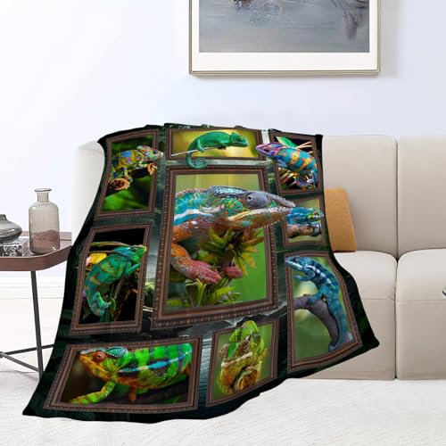 Chameleon Blanket Super Soft Warm Fluffy Flannel Cute Reptile Throw Blanket Cozy Fuzzy Plush Bedding Blanket Gift for Boys Girls Kids Teens Adults Couch Sofa 50"x40" - color: Chameleon, size: 50"x40"