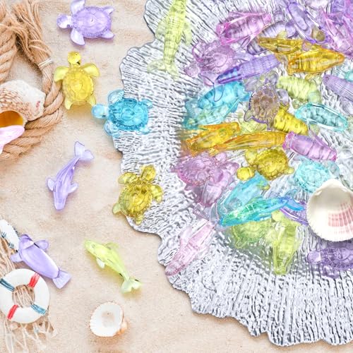 Babenest 5 Styles Acrylic Dolphin and Penguin Gems, 65pcs Sensory Bin Fillers for Sea Animal, Marine Organism Sea Turtle Theme Party Wedding Decoration Scatter Table Vase Fillers Home DIY Crafts - color: Marine Animals, size: Conventional