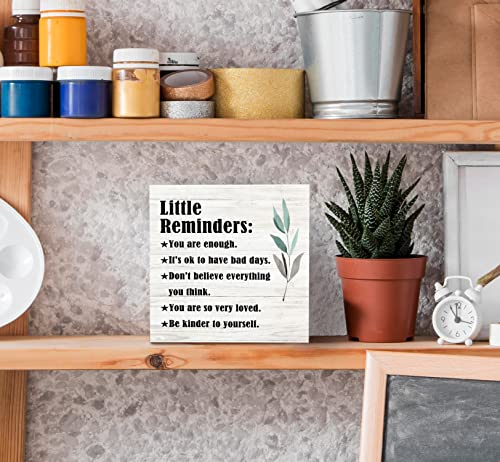 SRADMO Inspirational Little Reminders Wood Box Sign Desk Decor, Inspirational Desk Decor, College Motivational Positive Affirmation Gifts Box Sign For Office Home Dorm Tabletop Shelf Decoration - color: white, size: 5″×5″