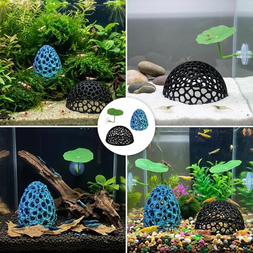 4-Piece Breeding Sanctuary Set with Egg-Shaped and Half-Round Caves, Shrimp Hides for Aquarium,Plastic Aquarium Decorations for Betta Fish and Nano Tanks, Safe Molting Shelters with Leaf Accents